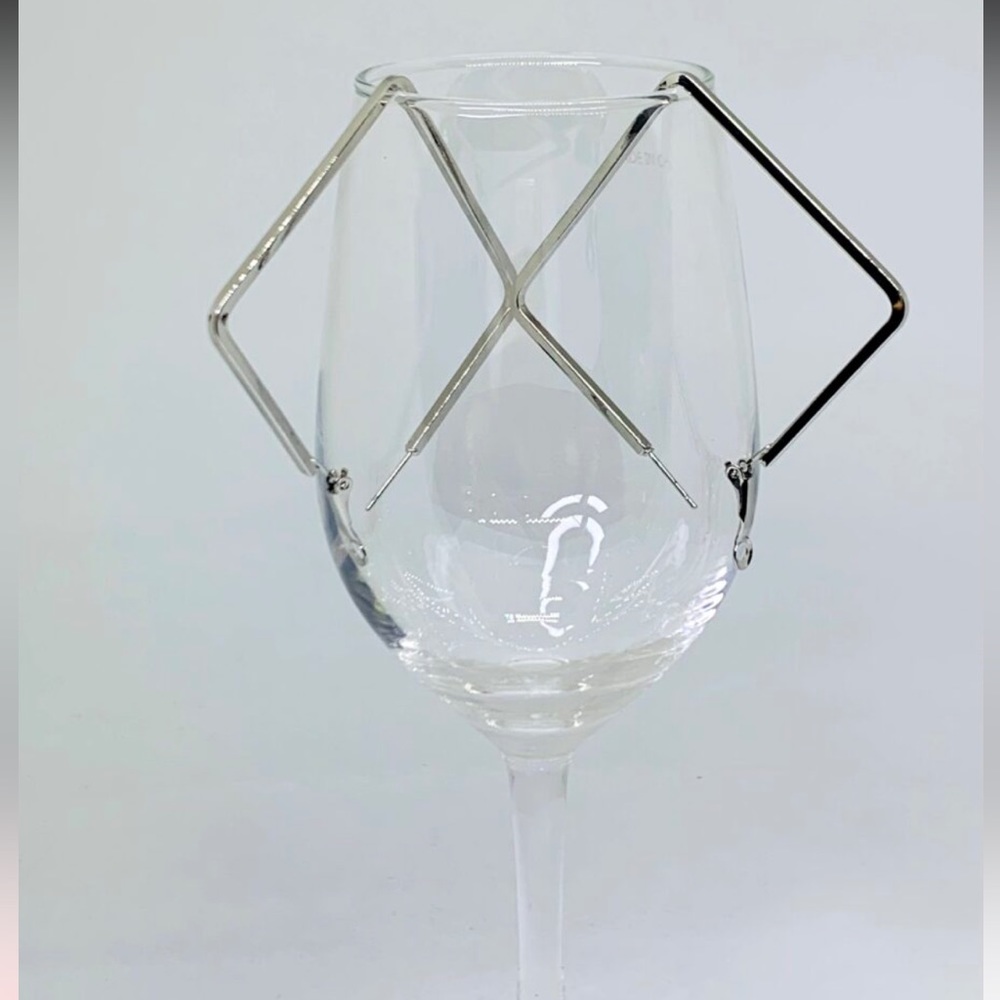 Silver Square Metallic Hoop Earrings - Picture 3 of 8